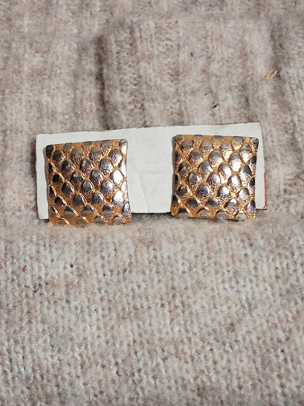 Vintage 1980s Two Tone Gold Silver Snakeskin Scale Square Clip On Earrings State